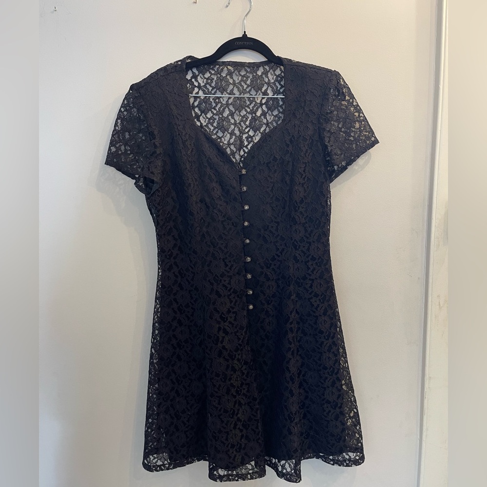 Vintage lace back-tie dress with shoulder pads